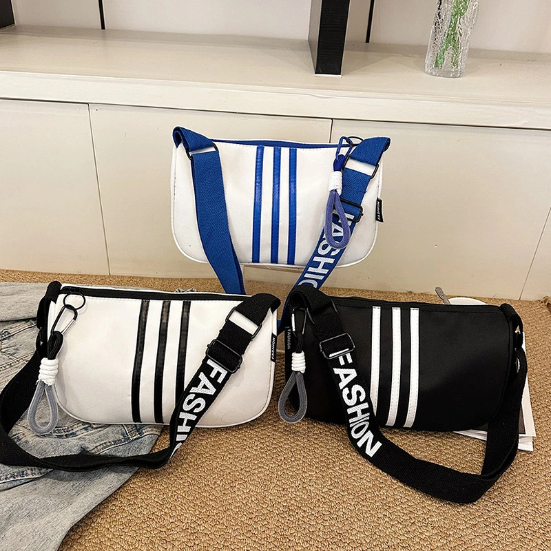 条纹单肩都市简约拉链腋下包车缝线