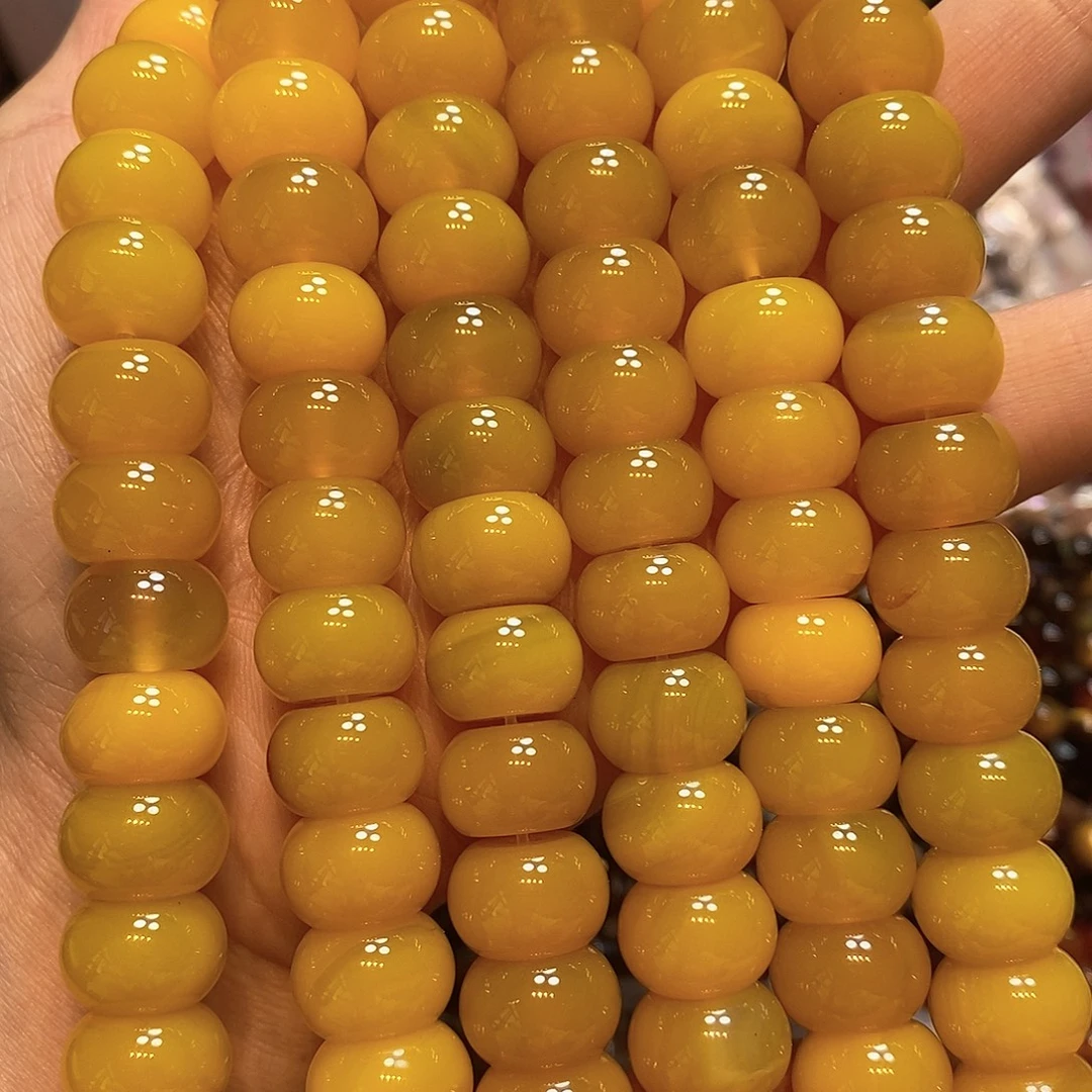 玛瑙/玉髓未镶嵌珠宝半成品鸡油黄果冻玛瑙算盘14mm一条