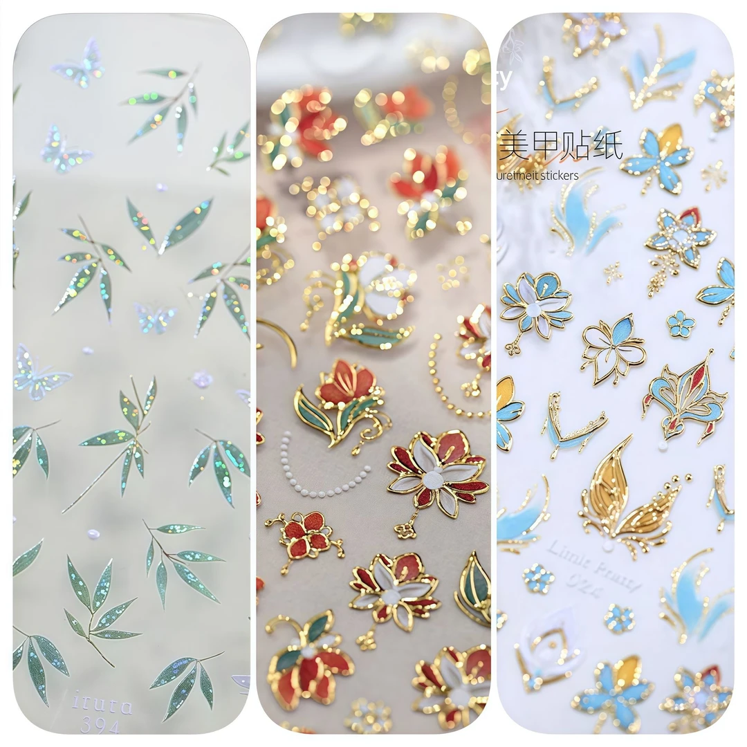 新中式古风国风美甲贴纸定制 斑斓竹影敦煌壁画国风典雅花团锦簇
