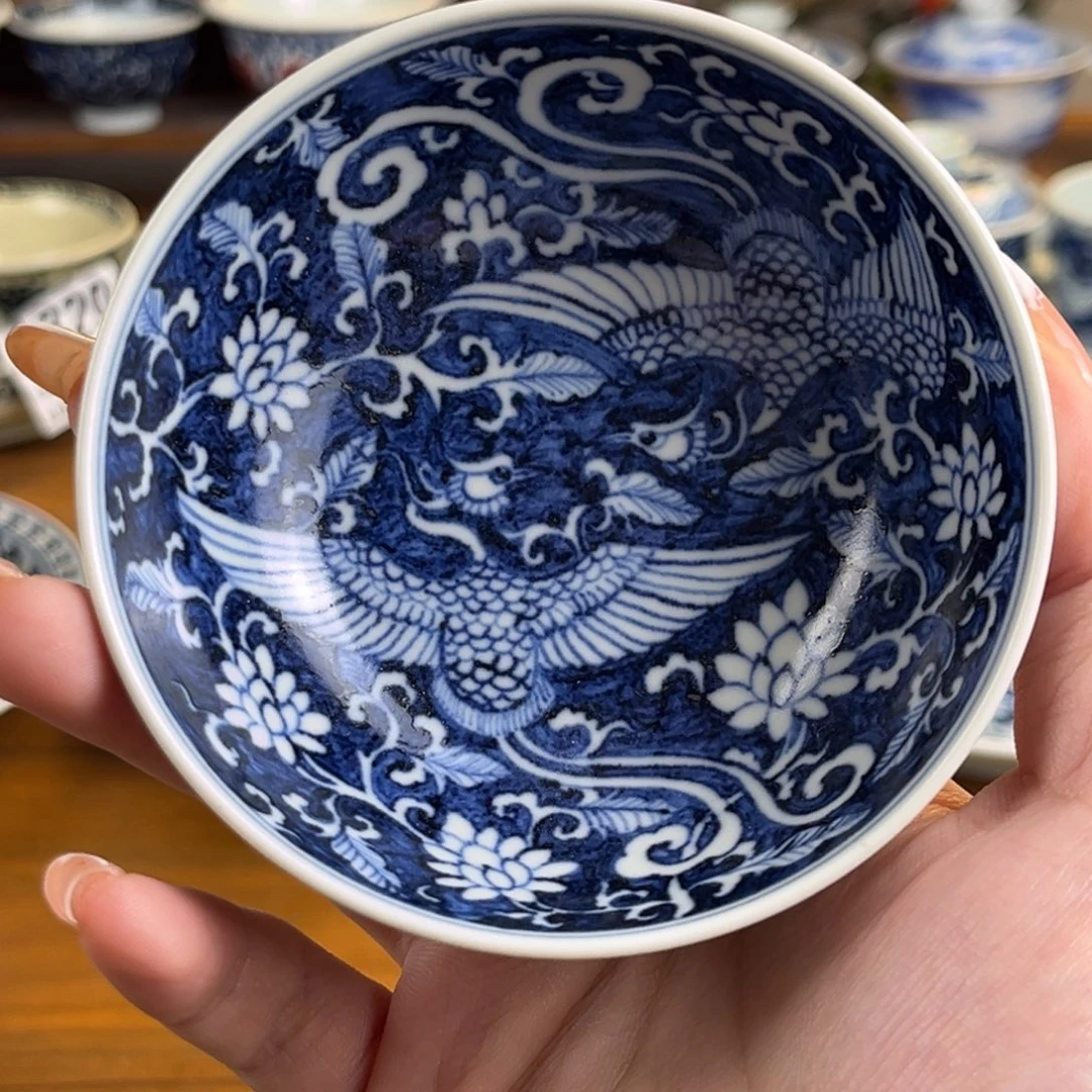 蓝底凤凰普洱杯杯
