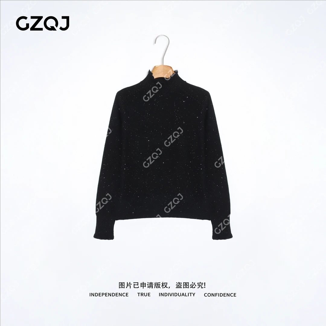 老琴私服【银河系】绵羊毛山羊绒时尚亮片木耳边毛衣女冬款 9739