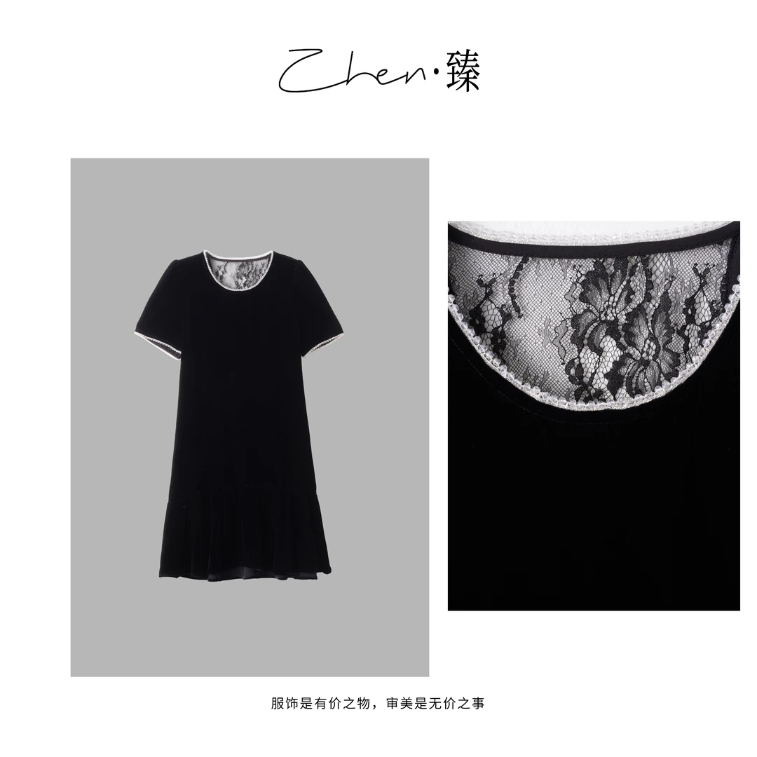 ZHEN.臻 千金气质设计感蕾丝显瘦优雅时尚桑蚕丝连衣裙LYQ8220Z