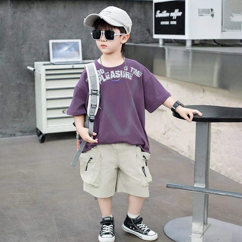 男童短袖套装夏季2025新款痞帅儿童工装两件套小男孩衣服中大童装