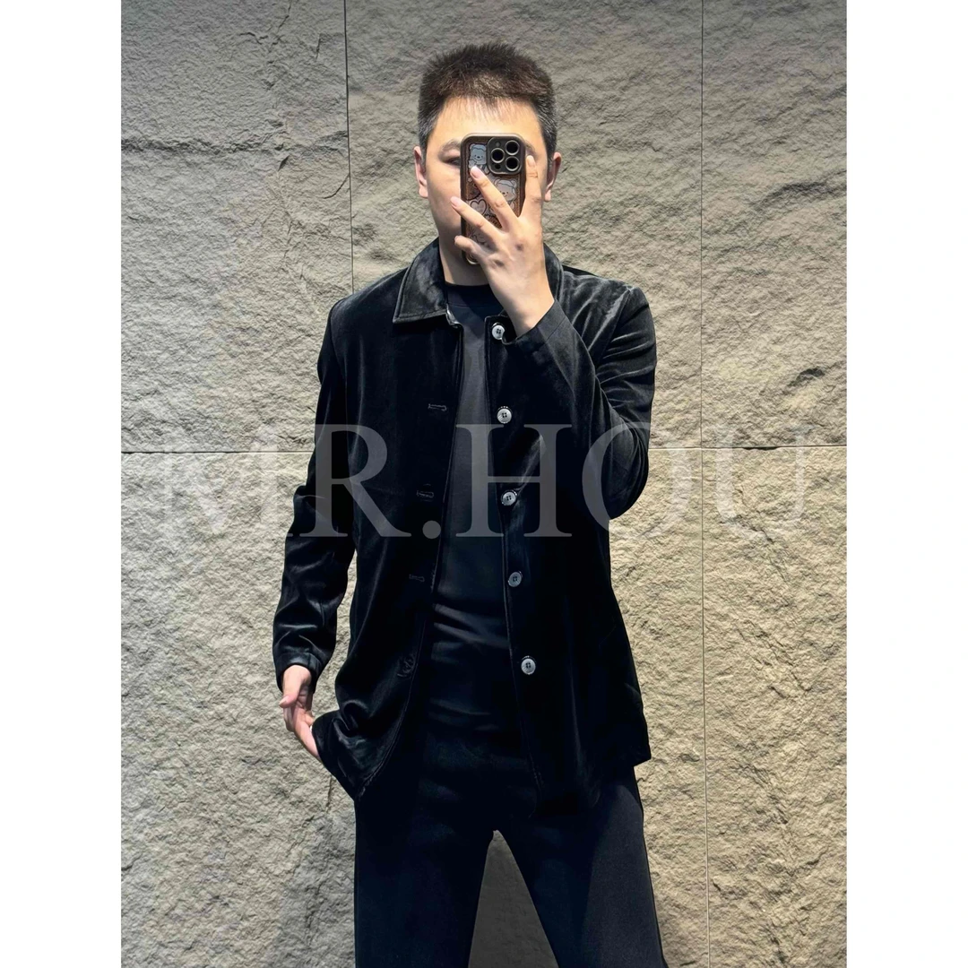 【DJ】23258 "精致翻领"中长款钻石绒丝绒休闲风衣夹克商务百搭休闲