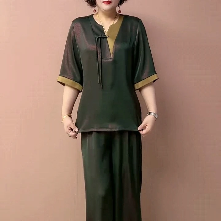 中老年女装复古洋气妈妈装时尚套装高贵典雅两件套阔腿裤