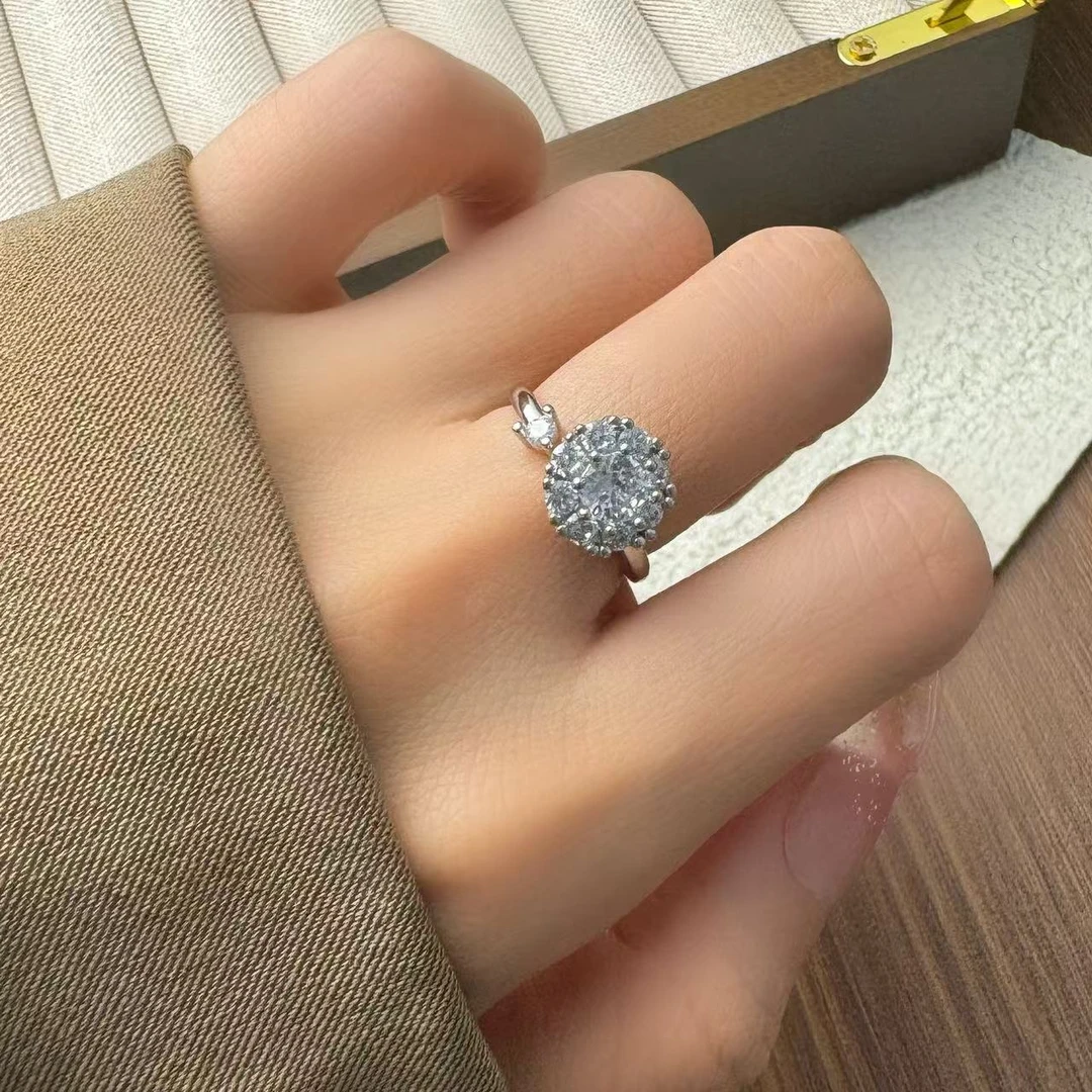 铜合金合成锆石戒指 6205 银色旋转开口戒指