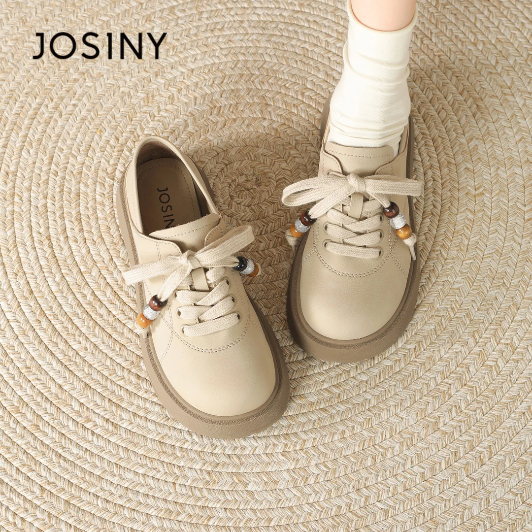 卓诗尼圆头学院鞋2025新款女士厚底潮流休闲鞋软底不累脚系带单鞋