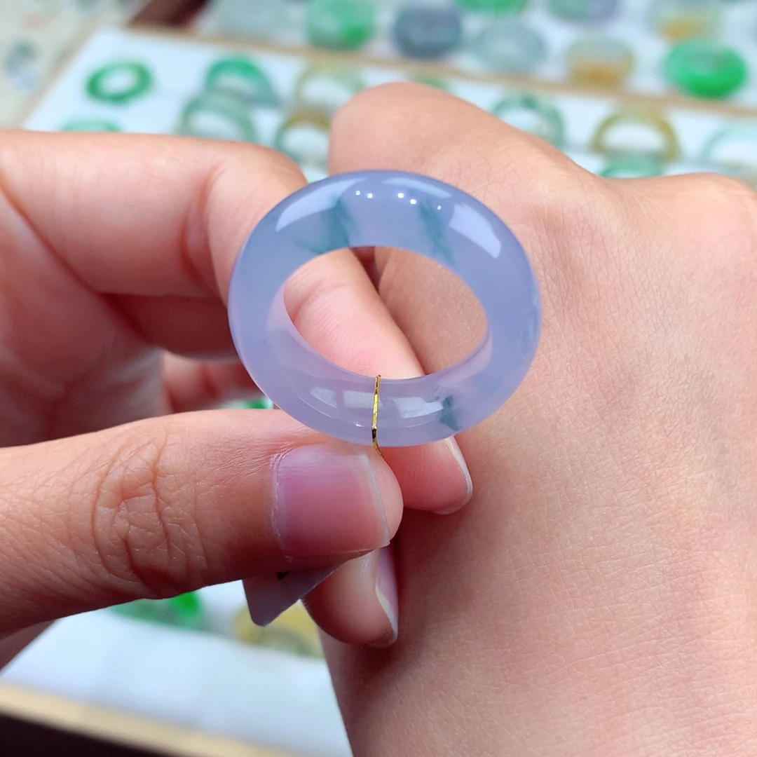 翡翠戒指未镶嵌15号冰润紫底飘花