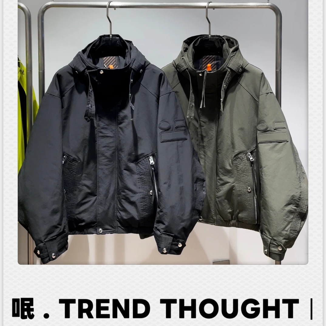 易麦90白鸭绒羽绒外套2025新款户外加厚休闲连帽免烫保暖欧美风