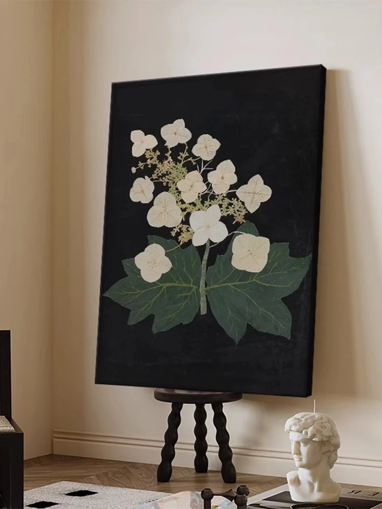 中古风极简绿植花卉客厅装饰画法式复古玄关入户挂画酒店民宿壁画