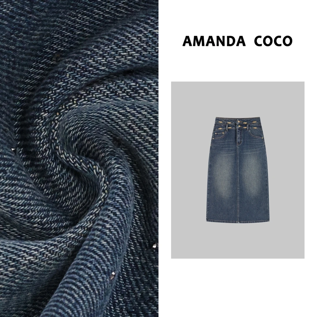 彩彩# 欧货潮牌~高定手缝烫钻显瘦牛仔裙