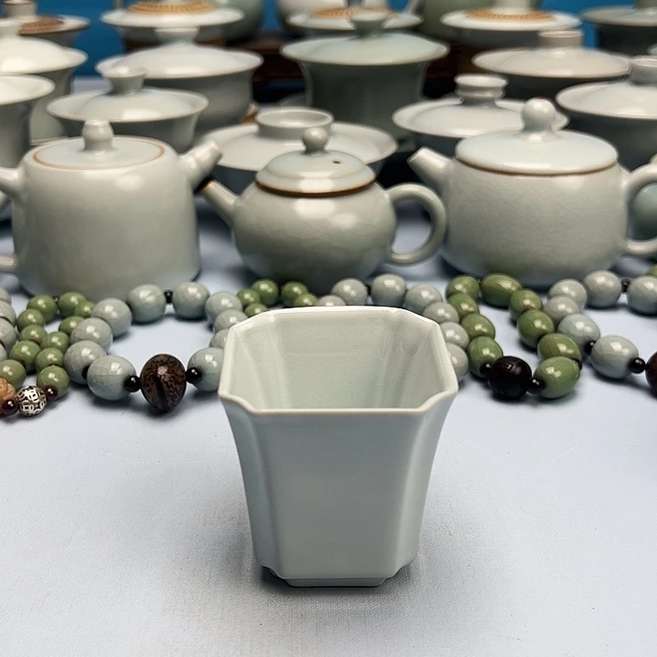 杯月白釉四方杯原矿原釉原产地