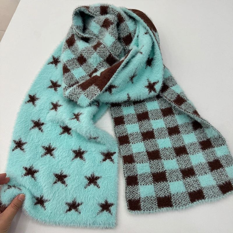 狂欢季消费券薄荷生巧好温柔呀~双面星星格子拼接围巾软糯糯亲肤