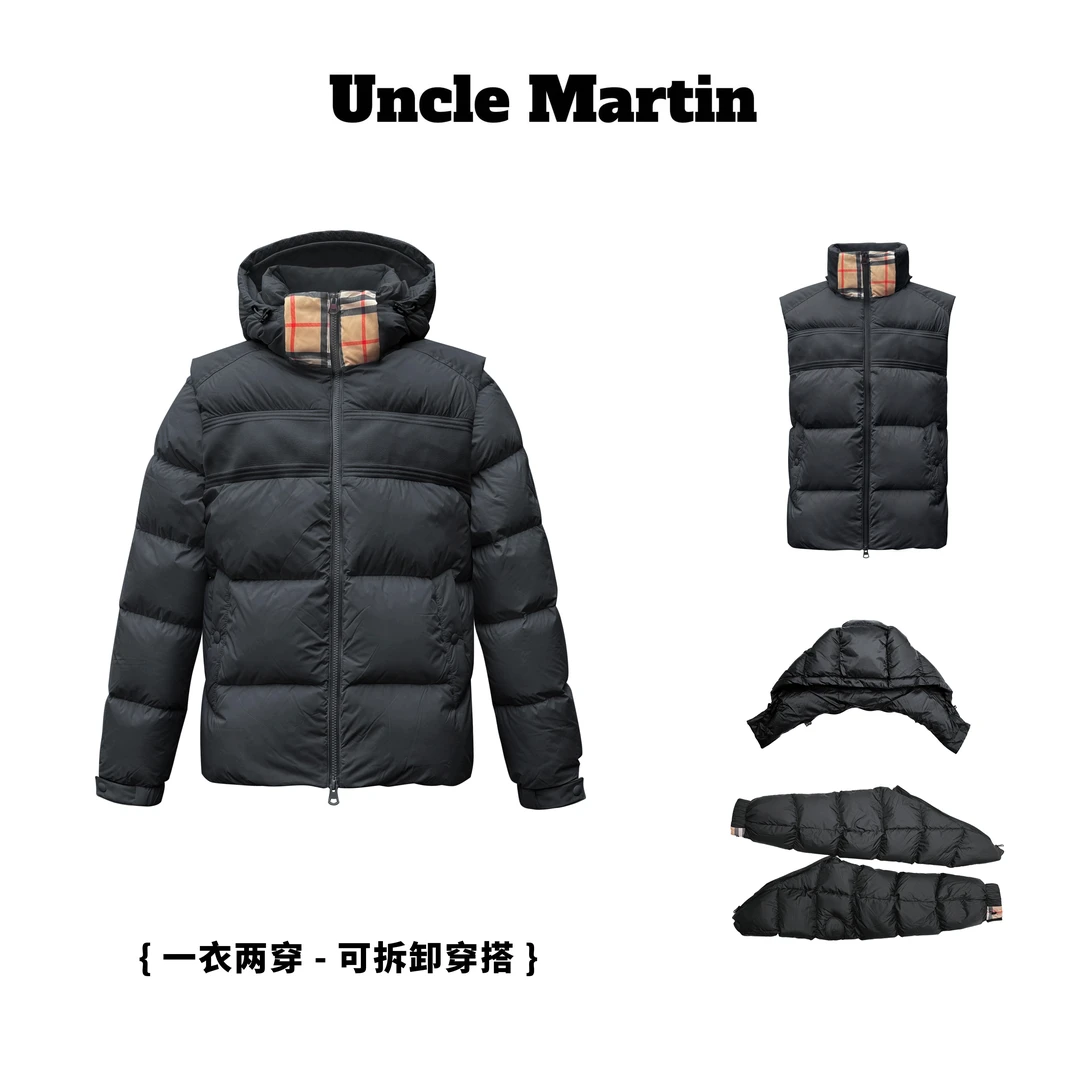 马丁叔叔 25W冬季新款保暖连帽时尚拉链可拆卸羽绒服 761