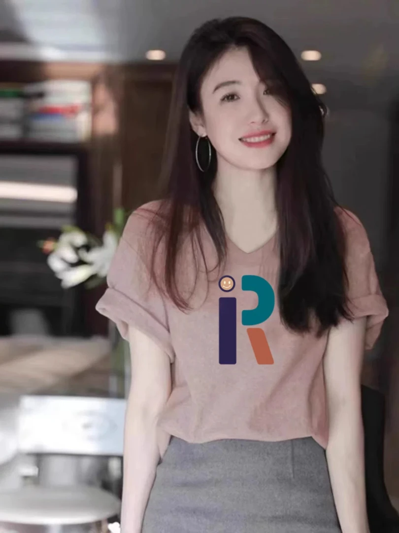 夏季法式粉色别致V领短袖t恤女设计感小众纯棉显瘦体恤休闲上衣潮