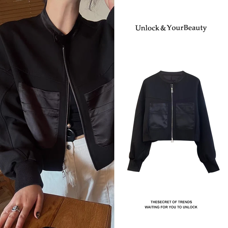 秋季新款薄款小个子设计感小香风外套短款休闲百搭女士黑色上衣潮