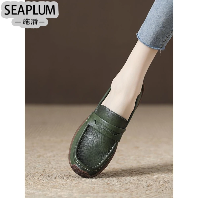 SEAPLUM小皮鞋软底豆豆鞋感真皮单鞋女2025新款一脚蹬春秋百搭超