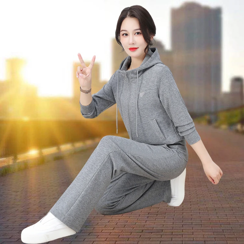 时尚运动套装女秋季新款卫衣两件套韩版洋气宽松女士大码开衫套装