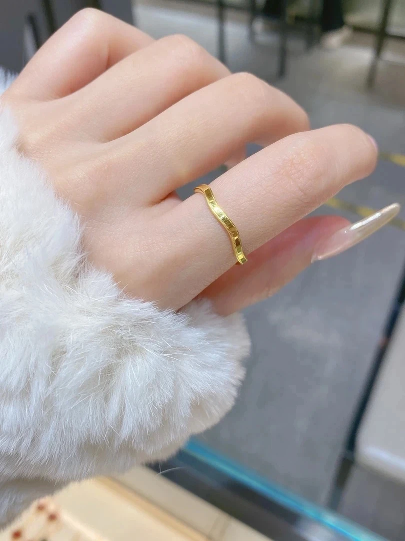 足金999水贝黄金财富金条基地质检发货波浪波纹戒指