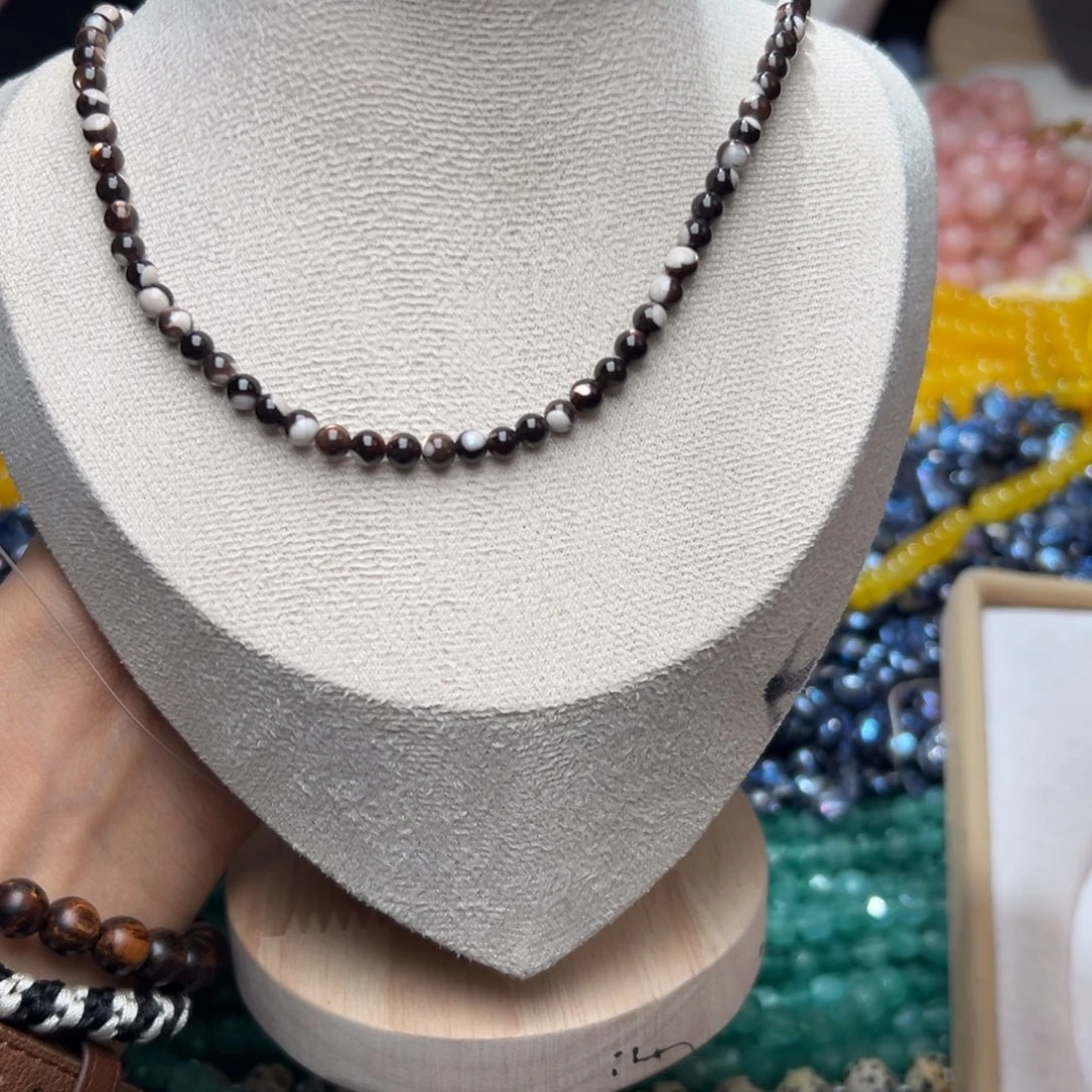 玛瑙/玉髓合金珠宝半成品I327/黑金贝一条