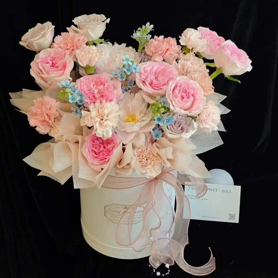 【温柔富贵】粉蓝仙女粉玫瑰粉色康乃馨蓝星花混搭抱抱桶新中式生日鲜花礼物花束花店送花上门送女朋友男朋友
