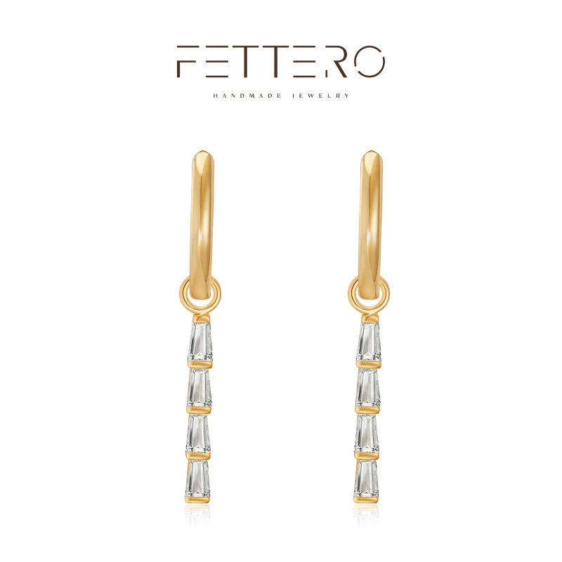 fettero 铜合金耳饰 【金色竖线T锆耳环】气质轻奢小众简约