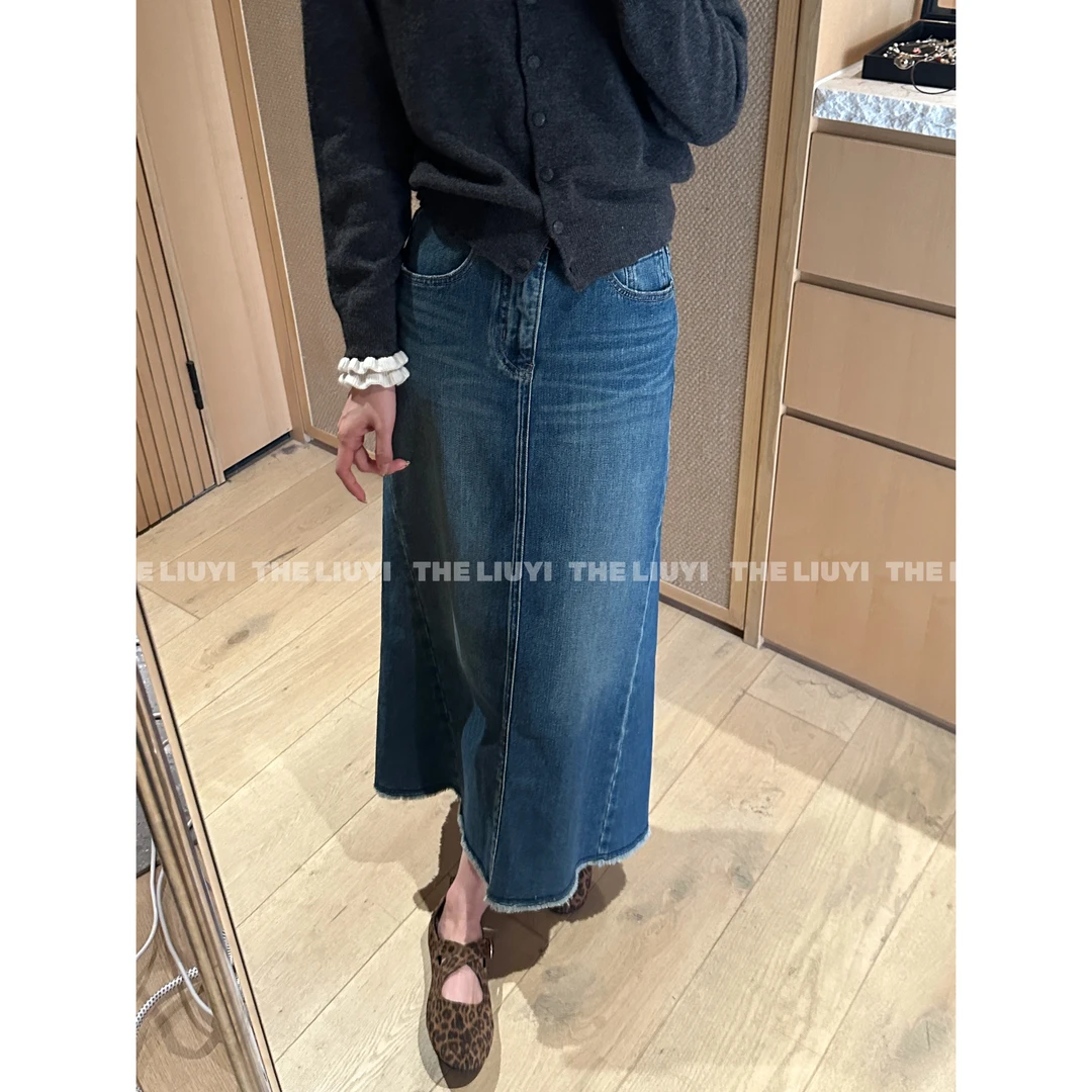 【LIUYI】魔法牛仔裙~显瘦开衩牛仔半身长裙5824A8