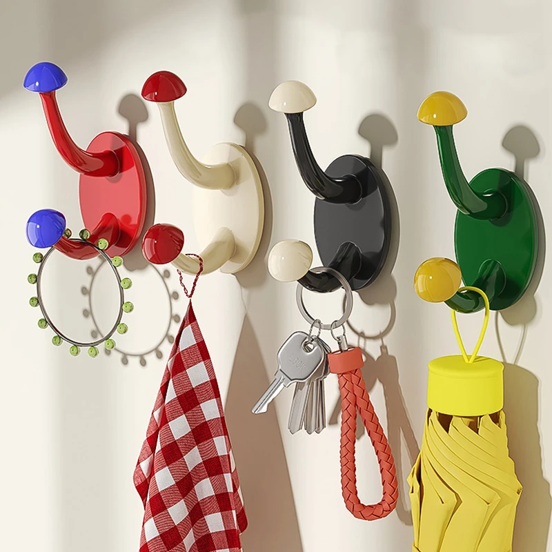 【佳立方】多巴胺蘑菇挂钩浴室挂钩免打孔门后无痕挂衣钩卫生间粘钩