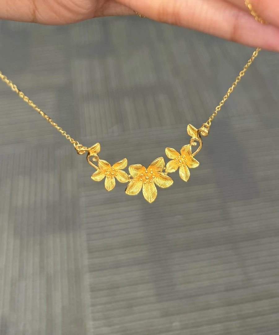 足金999 大版三生花精美套链 7.27