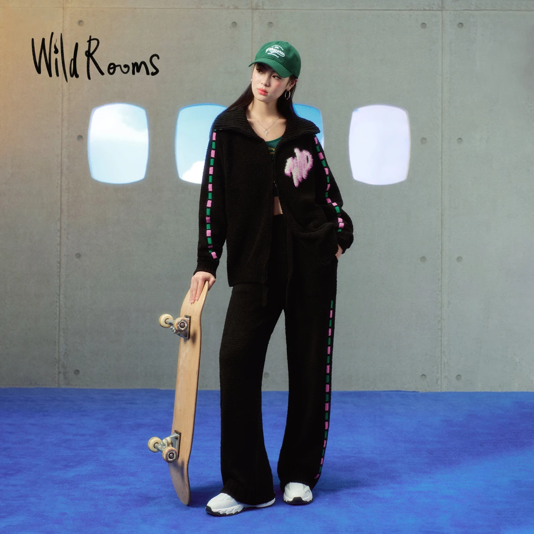 WildRooms黑色家居服睡衣套装半边绒休闲时尚轻运动秋冬