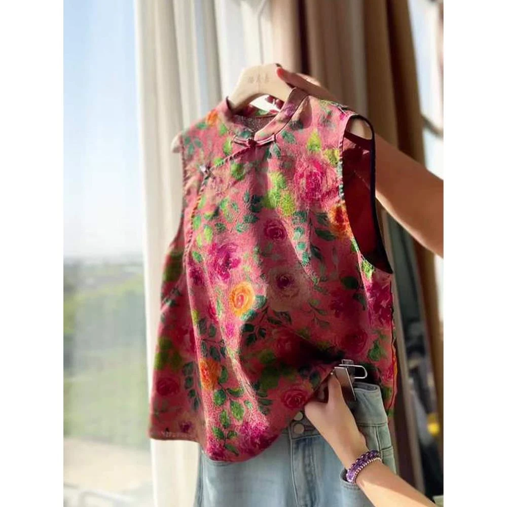 新中式中国风年轻款盘扣改良唐装无袖衬衫女2025夏季新款上衣小衫