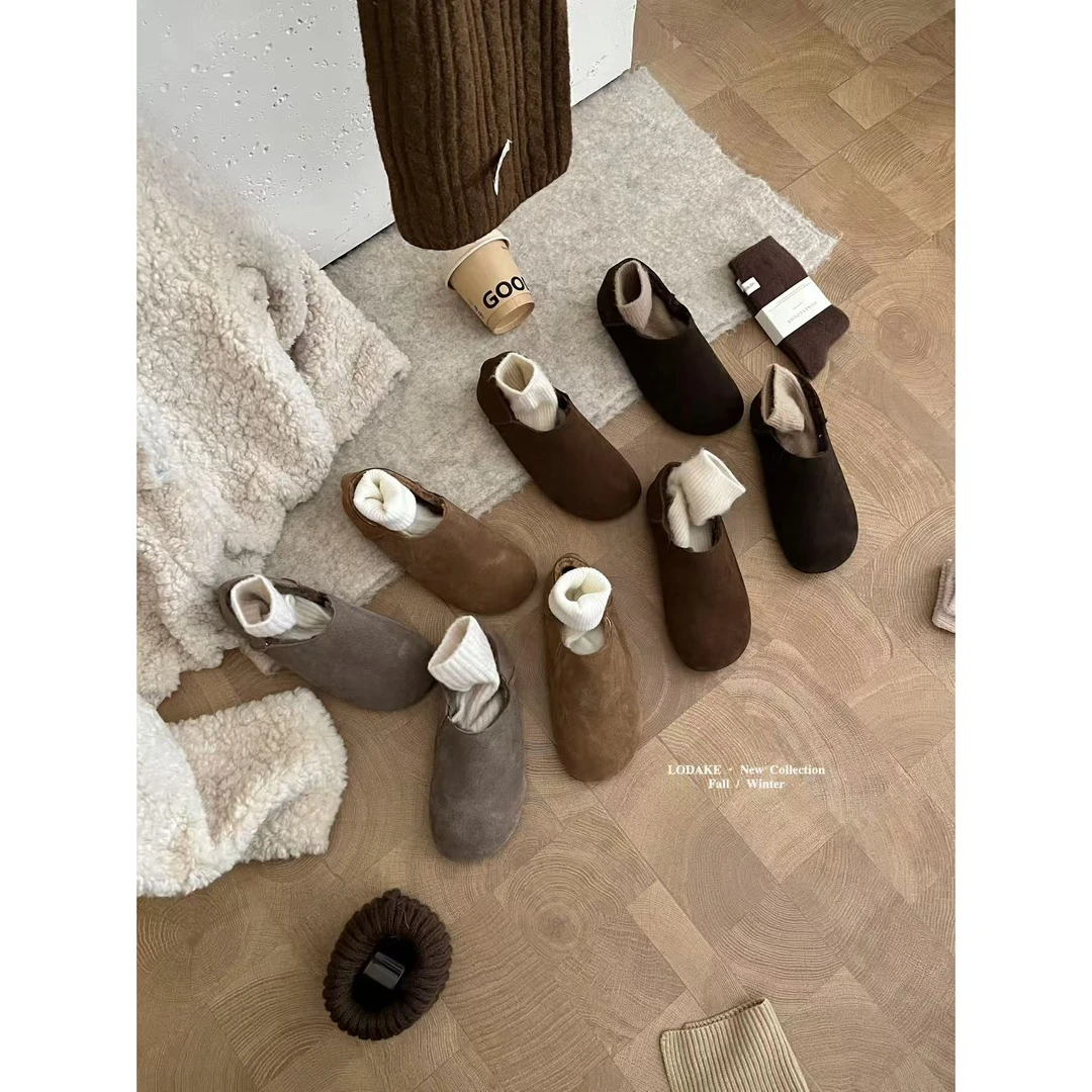 鹿大可 D7886-9牛反绒素板全包加绒休闲日常百搭韩系女博肯鞋