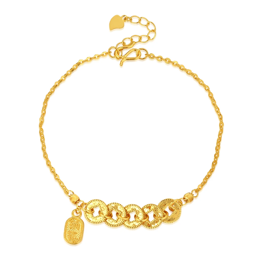 手链 【百年金业】精致百搭经典时尚五帝币碎碎冰手链