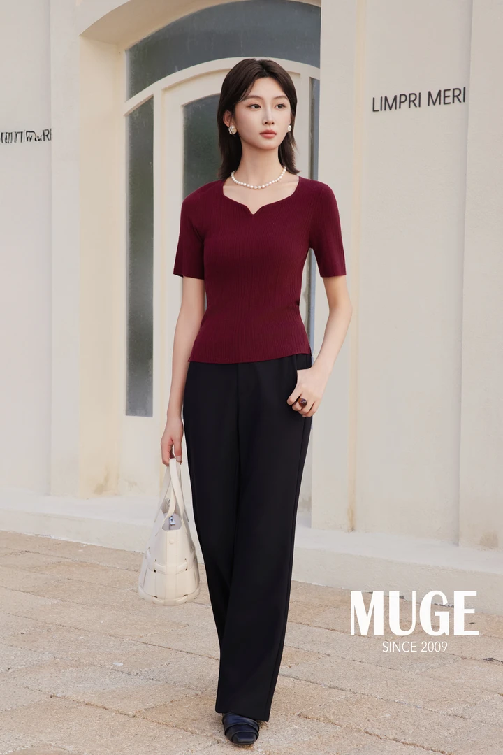 慕歌MUGE/套头短袖针织通勤毛针织衫气质国风 521101