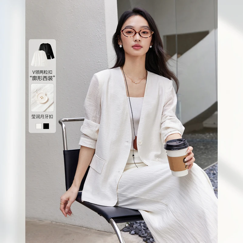 *法式高级通勤气质V领西装短外套女宽松上衣A0511