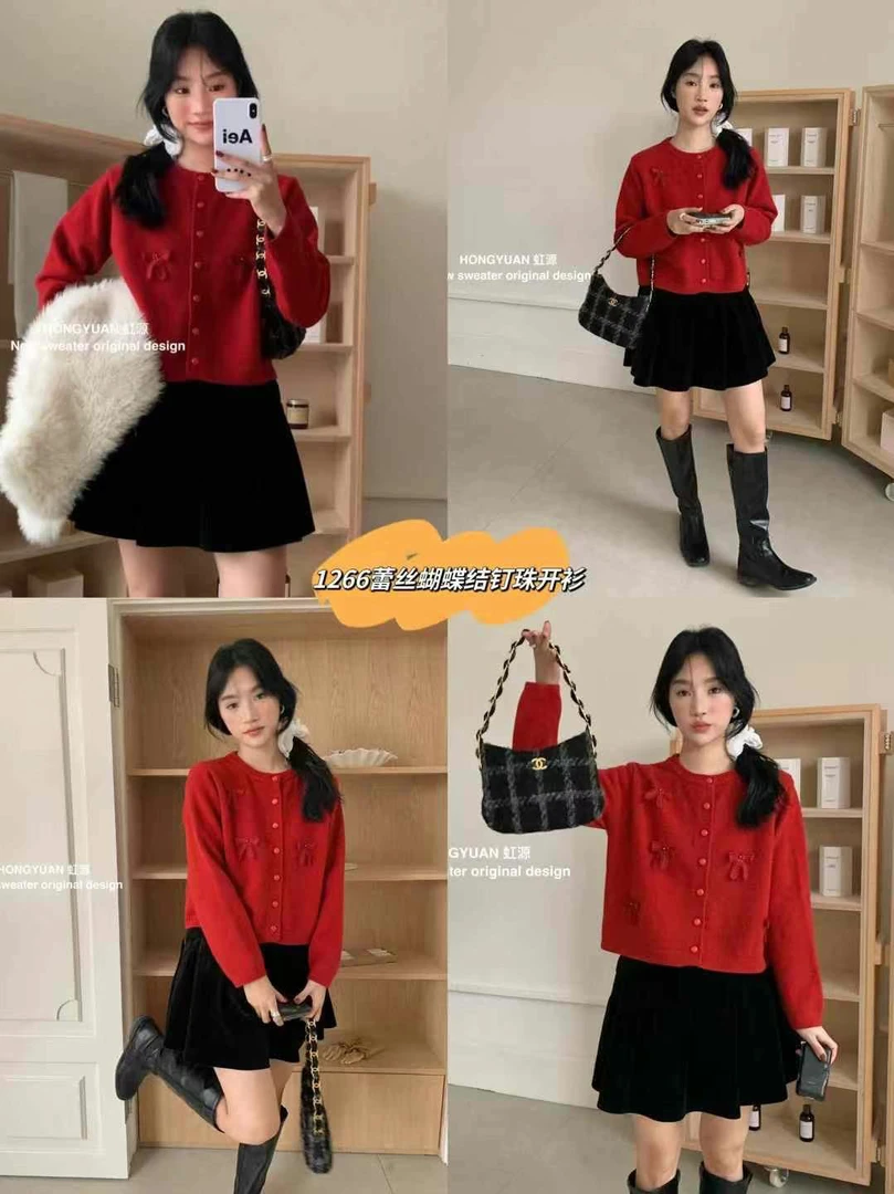 【刘灿私服】1266款圣诞新年款蝴蝶结毛衣