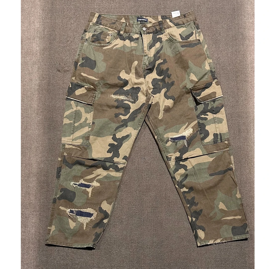 【自由鹰】日系迷彩裤破洞设计感男士休闲裤户外防水耐磨战术裤991