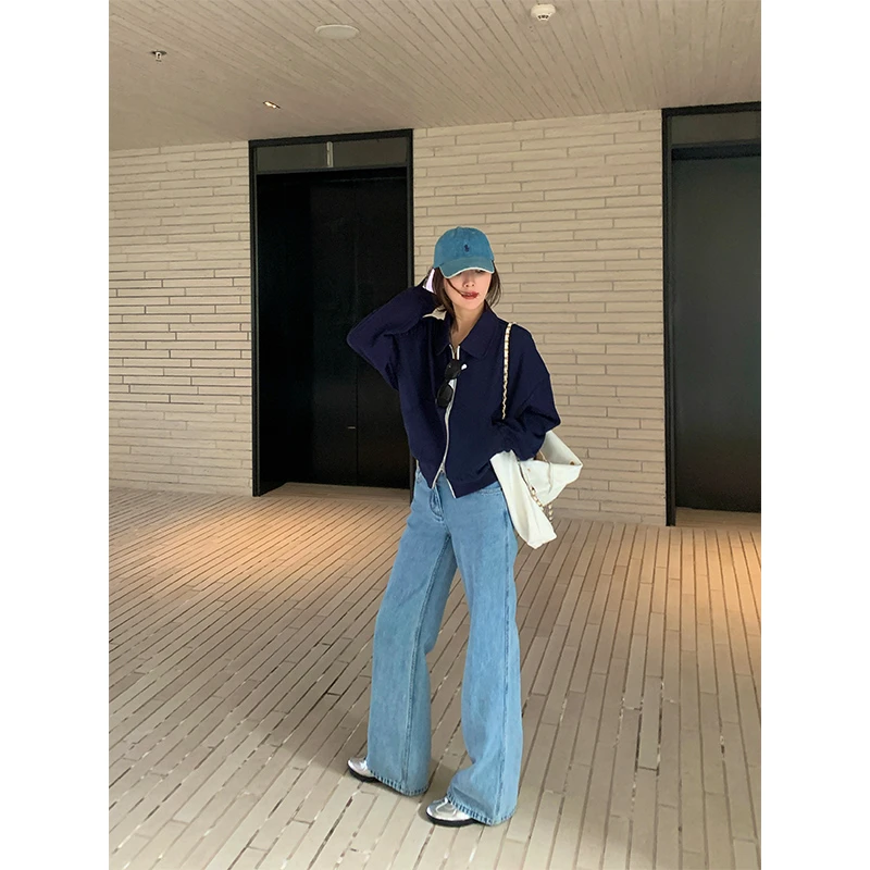 芝芝【率性街头】春季女酷丝棉宽松廓形小翻领针织卫衣小外套