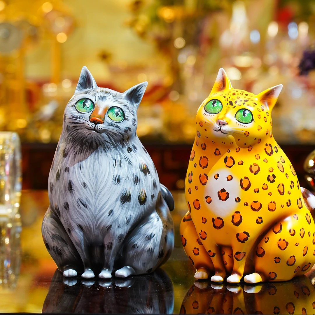 【本尼家】创意手工手绘动物猫咪纸巾盒摆件桌面艺术装饰摆设