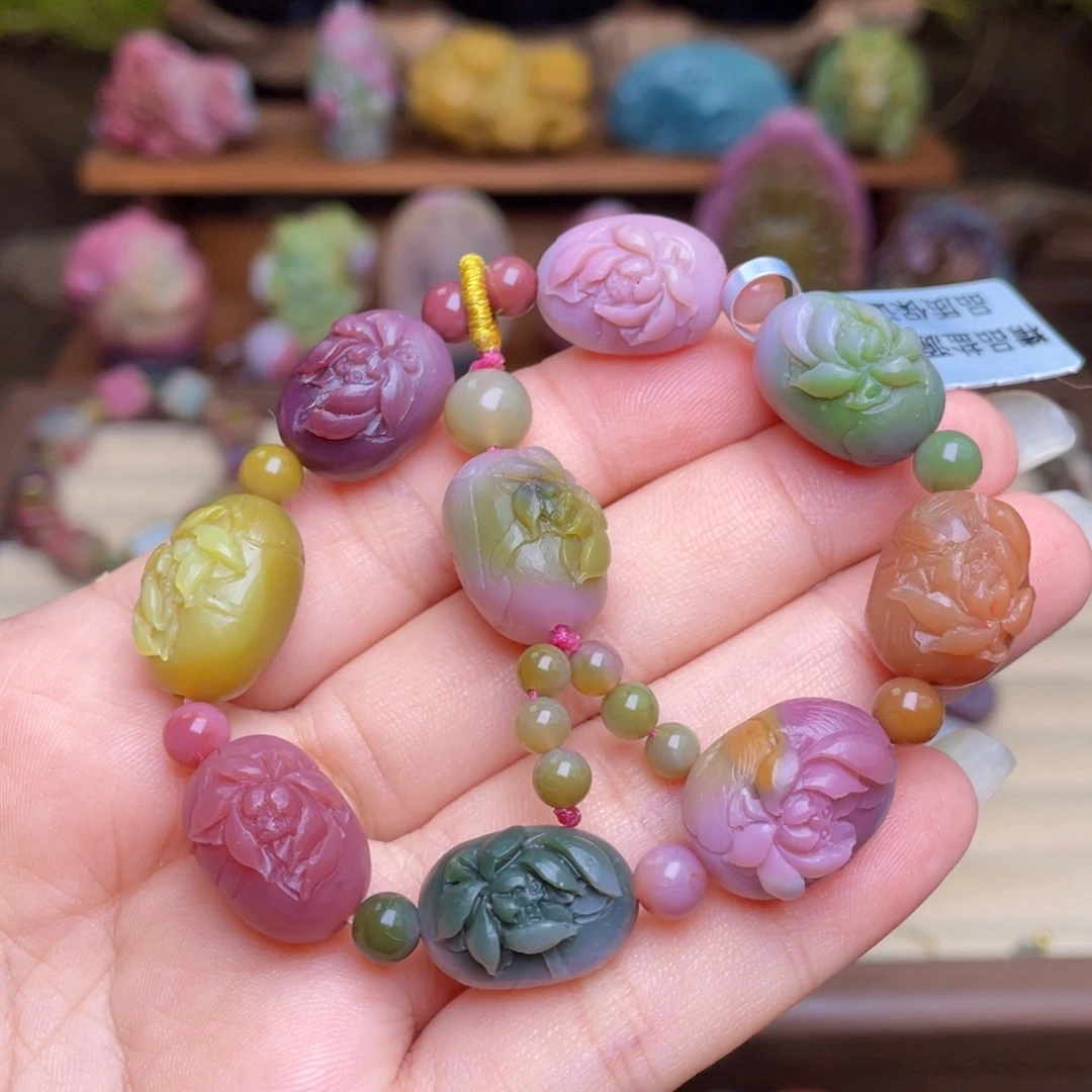 玛瑙/玉髓手串未镶嵌盐源玛瑙荷花蛋蛋手串