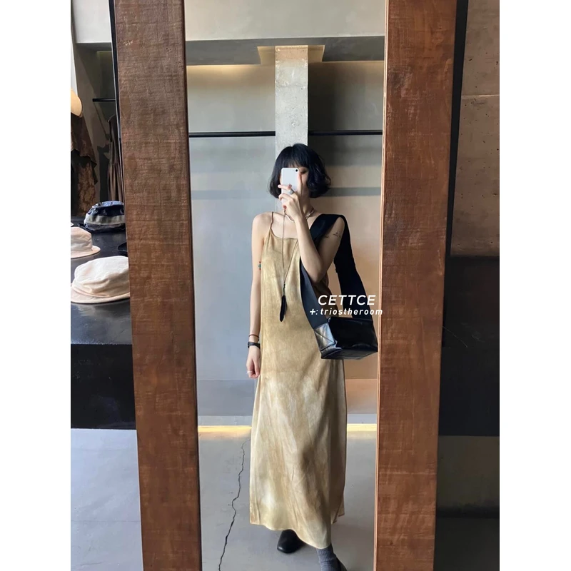 CETTCE 现货 Uma Wang 复古真丝晕染印花吊带连衣裙长裙