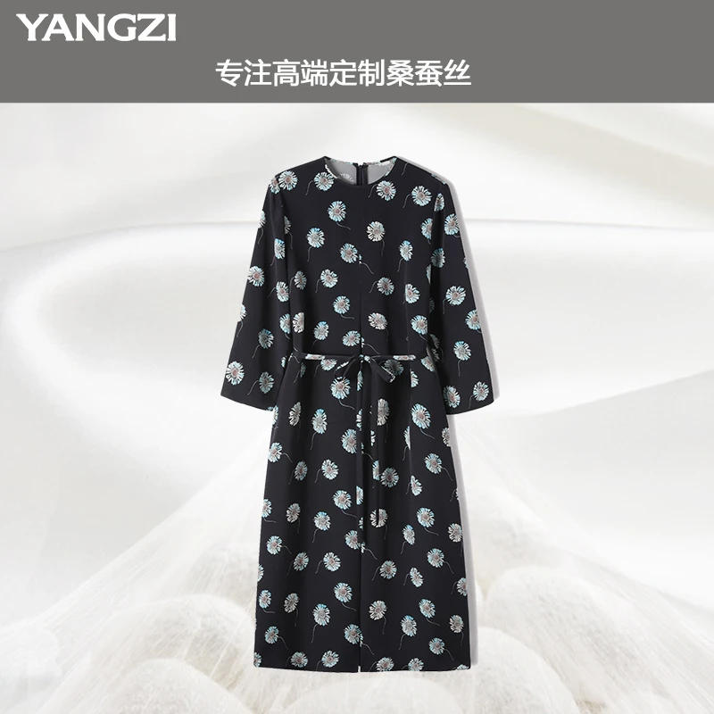 【漾姿】25新款蒲公英时光涟漪艺术印花桑蚕丝连衣裙 YZX253-25636