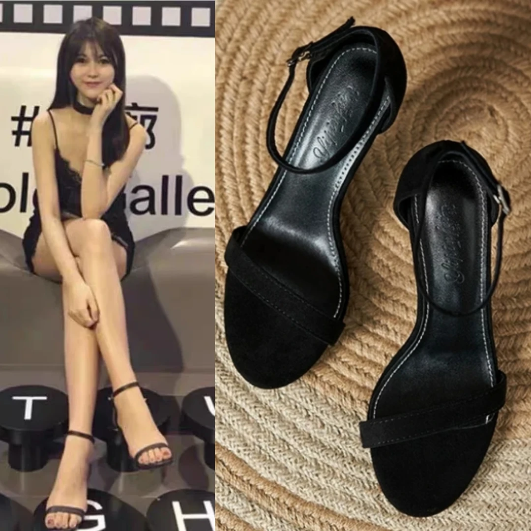 2025一字带扣凉鞋女小码313233潮外穿配裙子细跟高跟鞋大码41一43