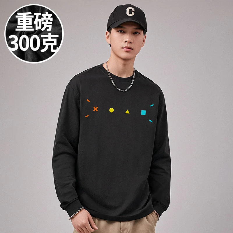 300g重磅2025潮牌男士胖子t恤纯棉加肥加大码男装春秋季款长袖潮