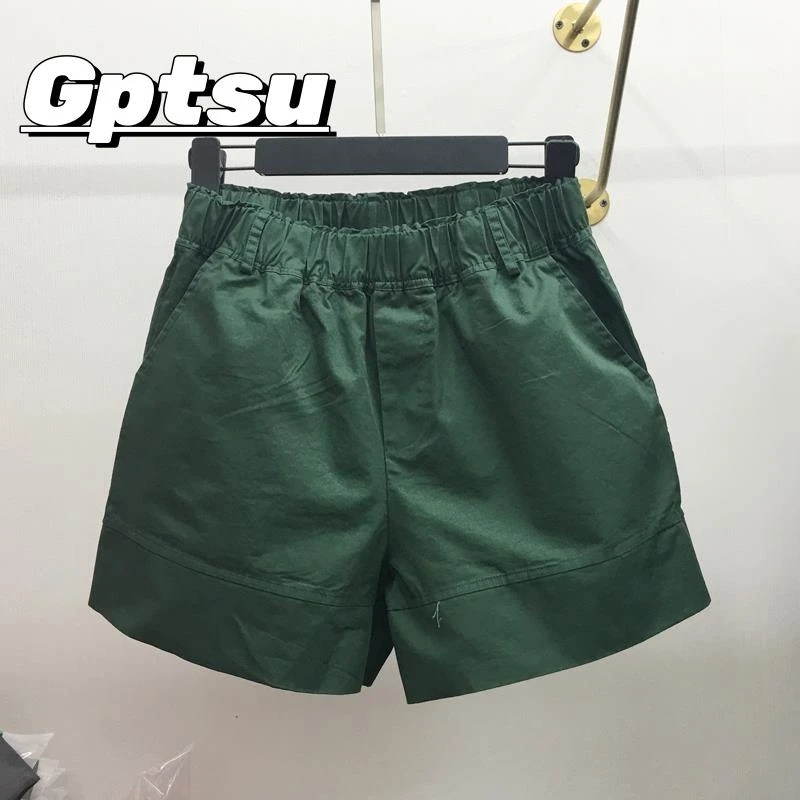 GPTSu短裤女宽松休闲2025新款韩版百搭松紧高腰显瘦字阔腿热裤潮