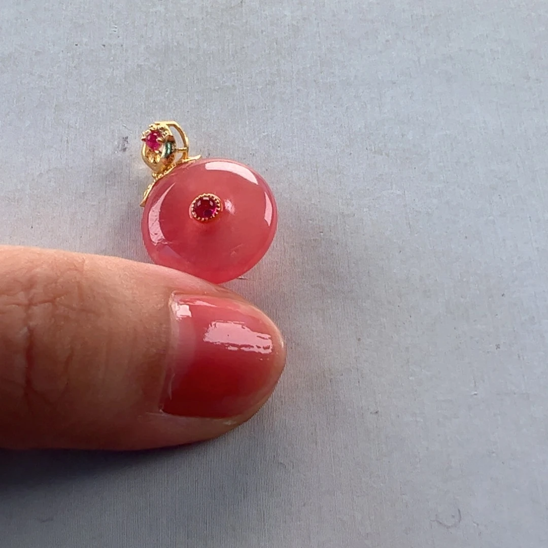 银S925镶嵌菱锰矿（红纹石）吊坠(赠链)小*瞄