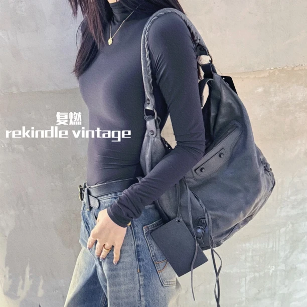 95新 Balenciaga/巴黎世家 复燃精选/灰色hobo单肩包