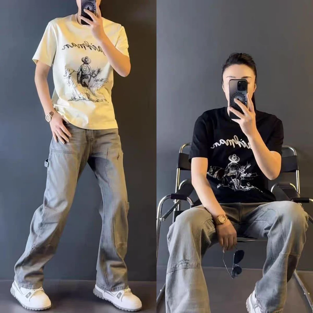 小众轻奢国潮印花短袖T恤男士夏季新款高端个性简约美式休闲短T潮