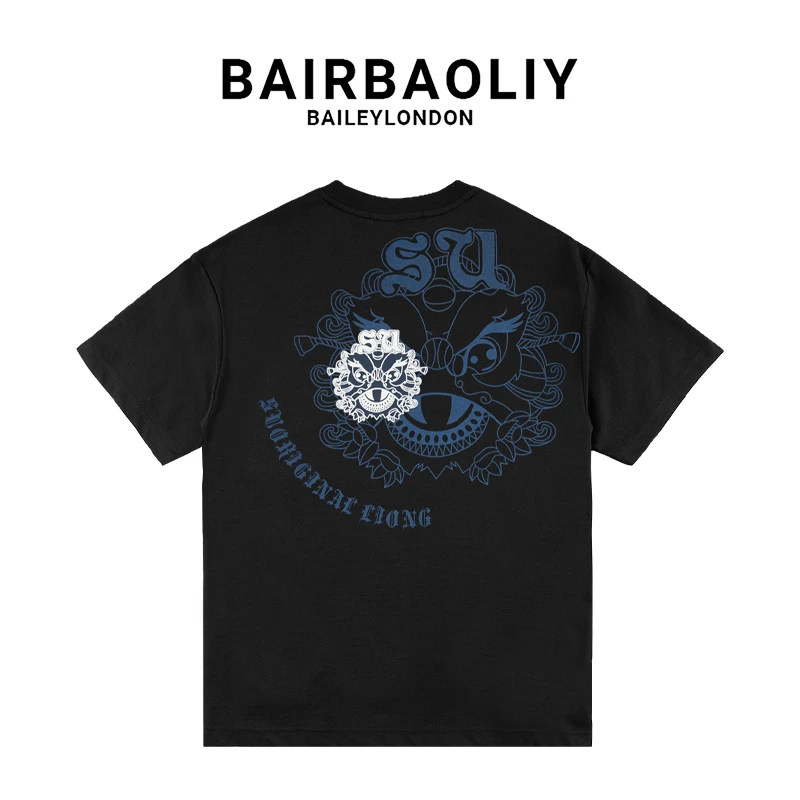 BAIRBAOLIY春夏百搭创意印花圆领男装男士国潮短袖T恤休闲上衣