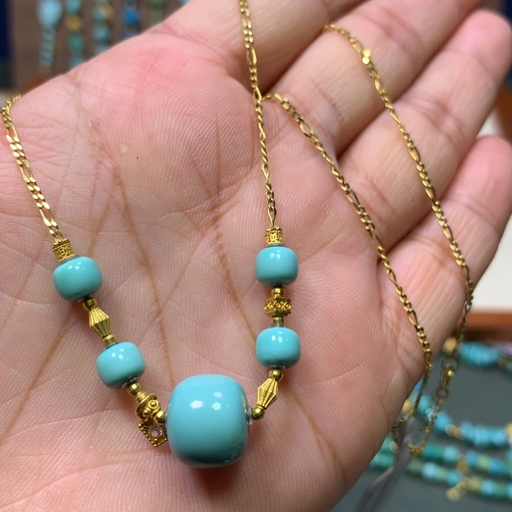 绿松石18K金镶嵌锁骨